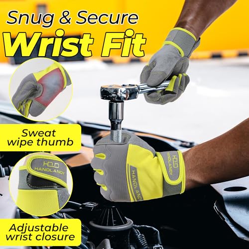 Work Gloves for Men & Women (Yellow Grey (1 Pair) / Large)