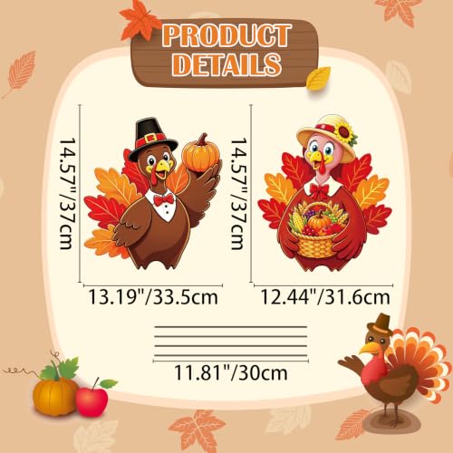 2 Pack Thansgiving Turkey Garden Stakes Metal Turkey Pumpkin Fall Yard Sign for Autumn Harvest Thanksgiving Outdoor Party Decorations (Thansgiving)