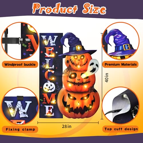 Halloween Lighted Garden Flag (Welcome Pumpkin / 28x40 Inch)