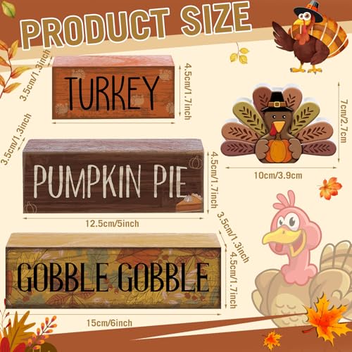 4 Pcs Thanksgiving Turkey Decor Wooden Fall Table Decorations (Classic Turkey)
