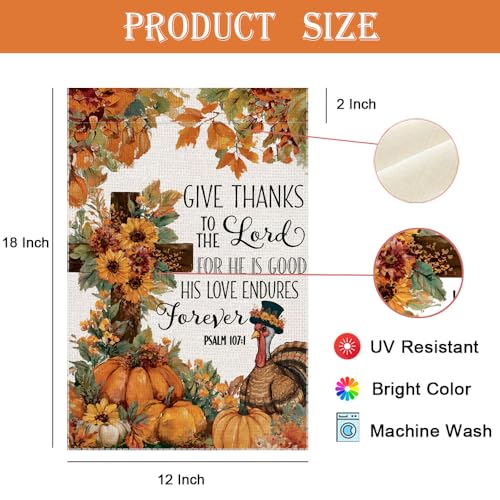 Give Thanks Thanksgiving Turkey Fall Garden Flag 12x18 Inch