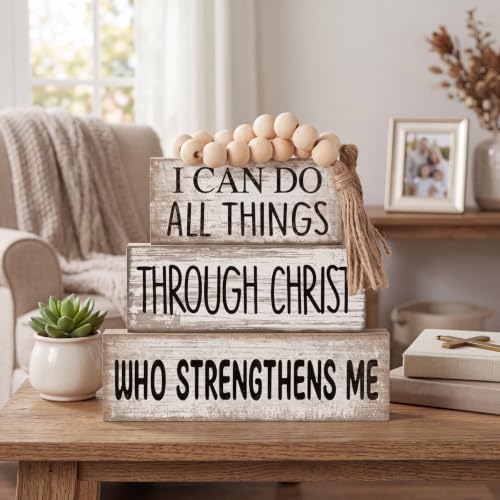4 Pcs Christian Table Decor for Home (I Can Do All Things Through Christ)