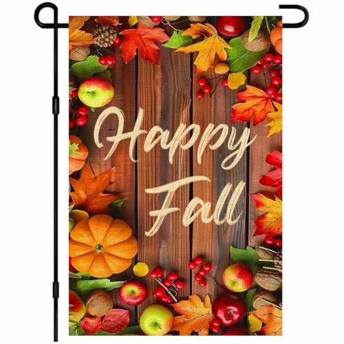Happy Fall Autumn Leaves Garden Flag 12x18 Inch Double Sided (Happy Fall Harvest)