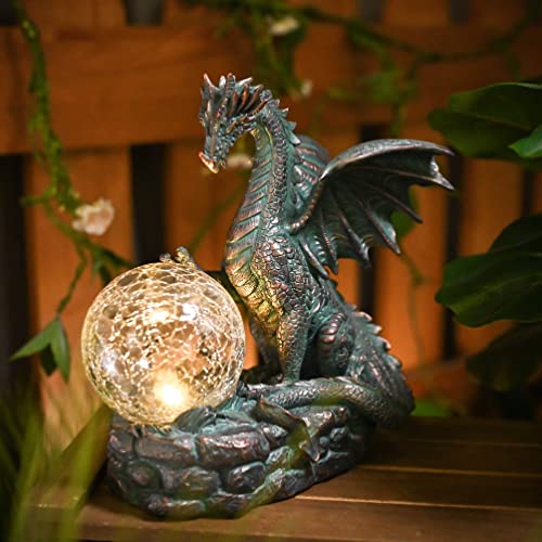 Dragon Solar Resin Bronze Gothic Garden Statue 6" (Medium)
