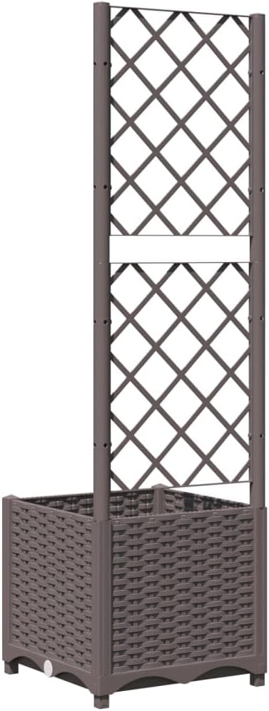 Garden Planter with Trellis Brown 15.7"x15.7"x53.5" PP Elevated Garden Bed Raised Planter Box for Outdoor Use with Climbing Support for Tomatoes and Flowers