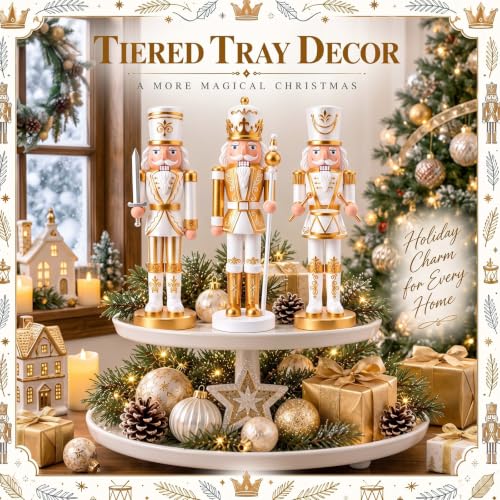 3 Pcs Gold White Nutcracker Christmas Resin Figures Table Decor (5 Inch / Gold White Christmas Nutcracker)