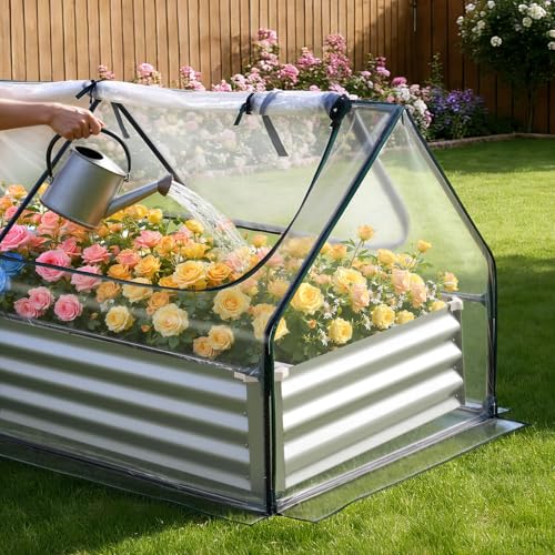 6x3x1FT Metal Raised Garden Bed with Greenhouse Cover (Silver / 6x3x1 FT)