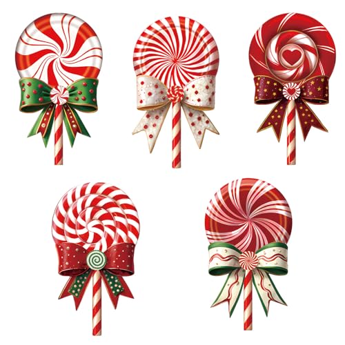 Outdoor Christmas Decorations Jumbo 24 Inch Lollipop Yard Signs 5ct with 20 Stakes 10 Fiberglass and 10 Metal Waterproof Holiday Christmas Decorations for and Garden Waterproof (Red)
