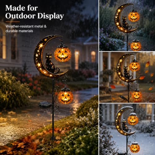 Solar Halloween Black Cat Pumpkin Moon Garden Stake Light with LED Lantern (Style C C)