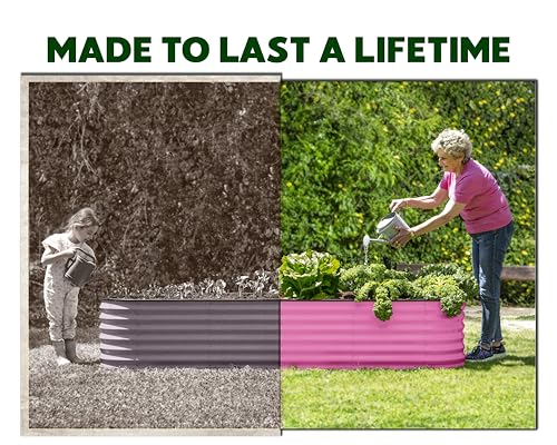 9-in-1 Galvanized Steel Raised Garden Bed // 8×2×1.5 ft Modular Planter for Gardening, Vegetables, Flowers // 18" Tall Metal Raised Garden Beds Outdoor (Pink) // Patented Design Planter Box (Pink / 8x2x1.5 ft)