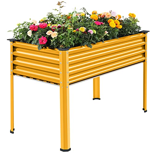 Galvanized Raised Garden Bed with Legs (Yellow / 48×24×32in)
