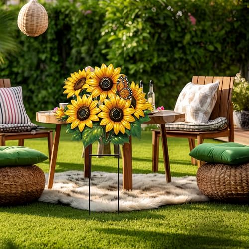 20 Inch Summer Sunflower Metal Outdoor Decor Garden Stake (Classic)