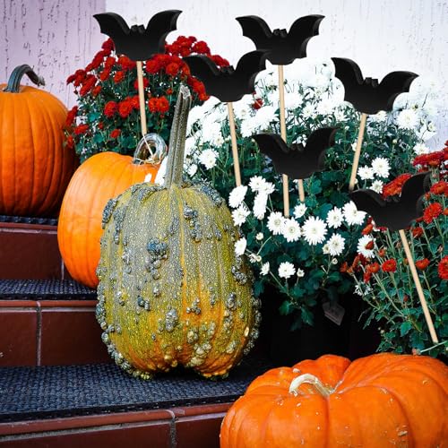 6 Pcs Halloween Wood Bat Garden Stakes Fall Plant Decor Outdoor (Bat2)