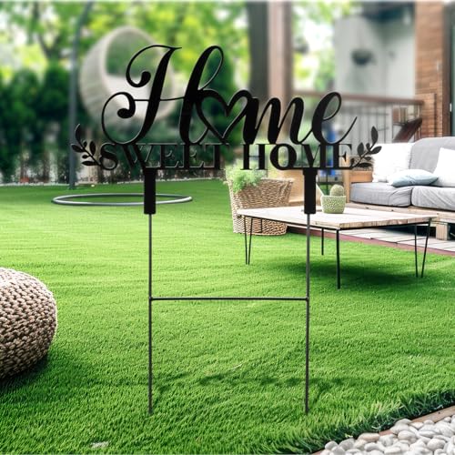 Sweet Home Outdoor Decor Metal Garden Stakes 25 Inch Welcome Home Yard Signs Decorations Housewarming Decorative Garden Stakes Decorations for Family Welcoming Party Patio Lawn Walkway (Home)
