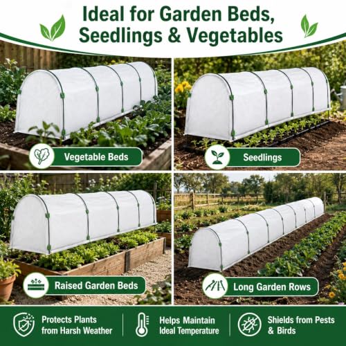10 FT x 30 FT Frost Cloth Kit with 6 Garden Hoops (10Ft x 30Ft 1.5oz/yd²)
