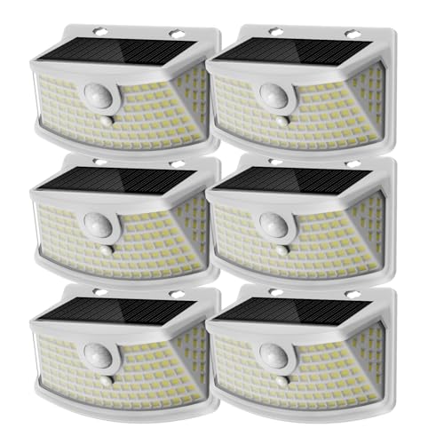Solar Motion Sensor Lights Outdoor 120 LEDs (White / 6 Pack)