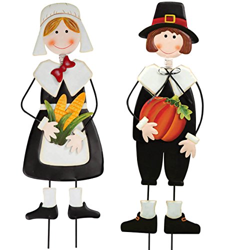 Pilgrim Boy and Girl Metal Lawn Stakes Set by Maple Lane Creations (Boy and Girl)