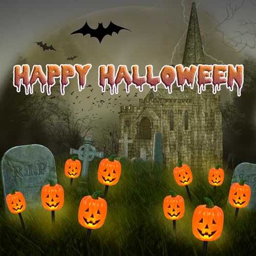 Halloween Solar Pathway Lights Outdoor (Long Pumpkin / 20-Pack)