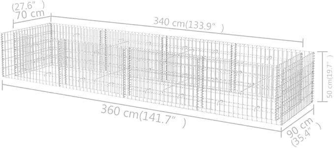 Gabion Raised Bed, Silver Galvanized Steel Planter Box, Large Outdoor Garden Bed, 141.7x141.7x19.7 inch, Heavy-Duty Construction for Outdoor Plants