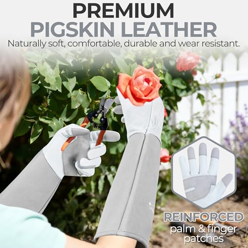 Long Gardening Gloves for Men & Women (Silver Gray / Large (Pack of 1))