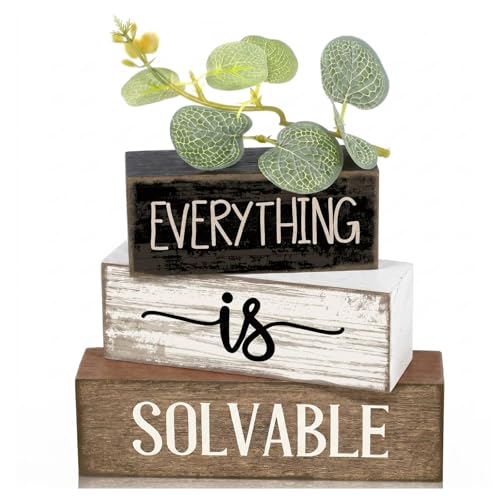 4 Pcs Farmhouse Tiered Tray Decor Wooden Block Signs Rustic (Wooden)