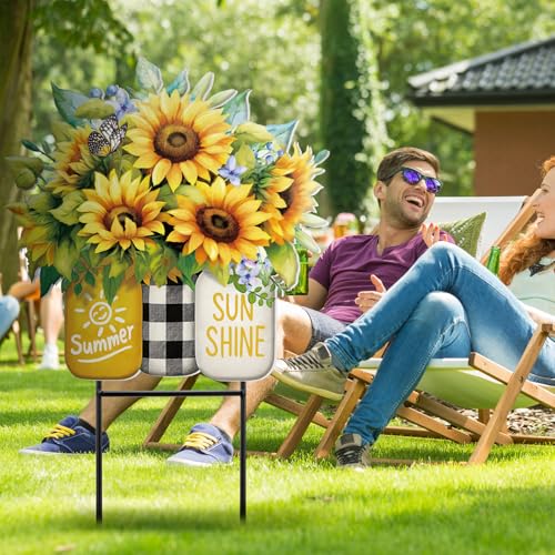 Summer Sunflower Outdoor Decor Metal Garden Stakes 25 Inch Summer Welcome Yard Signs Decorations Outdoor Sunflower Decorative Garden Stakes Patio Lawn Walkway Backyard Porch Decorations (Summer Sunflower Mason Jars)