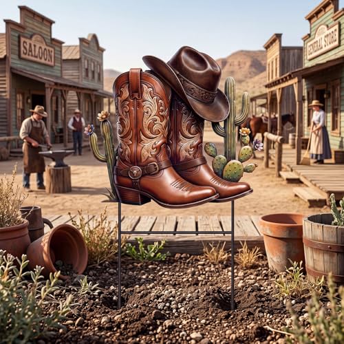 Western Cowboy Outdoor Decor Decorative Metal Garden Stakes 23 Inch (Cowboy)