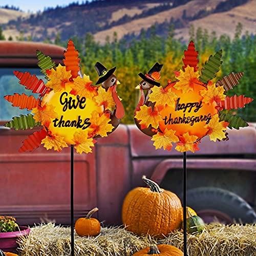 Set of 2 Turkey Garden Stakes Thanksgiving Decor