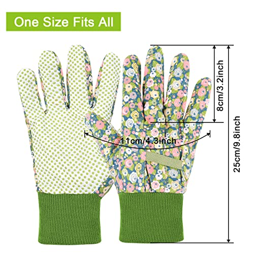 Floral Gardening Gloves for Women (Green+light Blue Flowers)
