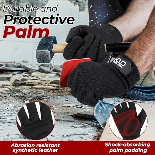 Work Gloves for Men & Women (Solid Black (1 Pair) / X-Large)