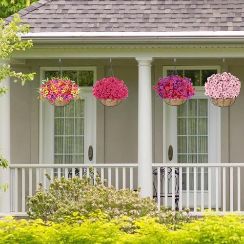 24PCS UV Resistant Artificial Flowers for Outdoors (Rosy Red / 24PCS)