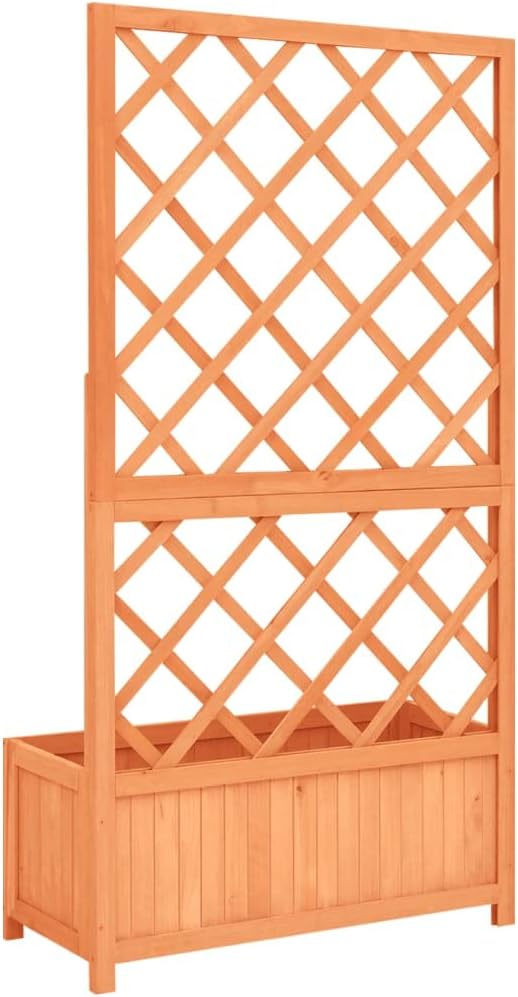 Garden Trellis Planter, Wood Planter with Trellis, Planter Box with Trellis, Raised Garden Bed Outdoor for Plants Hanging Flower Baskets, Brown 27.6"x11.8"x53.1" Solid Firwood