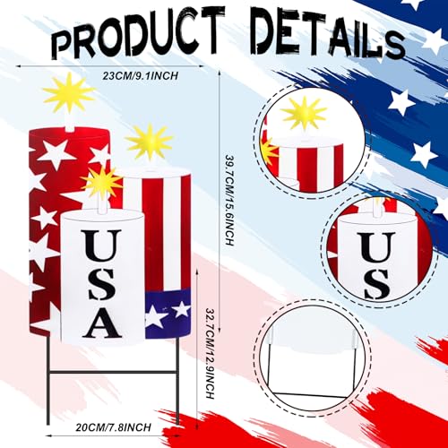 4th of July Outdoor Decor Patriotic Garden Stake 250th Anniversary Metal USA Firecracker Welcome Yard Sign (Patriotic Candle)