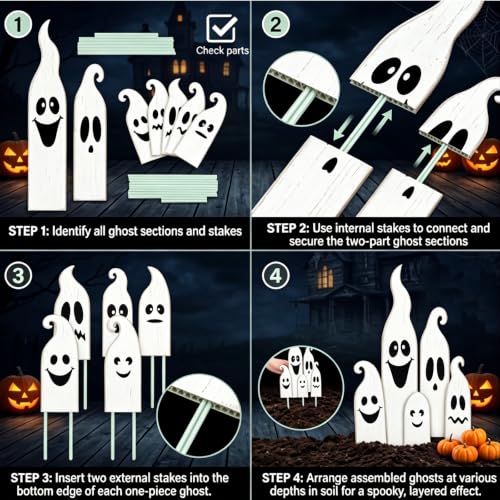 8 Pcs Halloween White Ghost Yard Signs Outdoor with Stakes