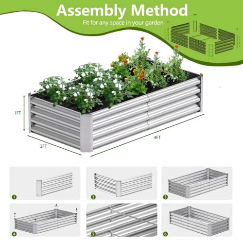 2PCS 4x2x1FT Galvanized Raised Garden Bed (4x2x1(2PCS) / Silver)