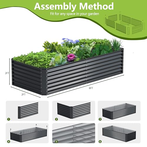 8x2x2FT Galvanized Raised Garden Bed (8x2x2 / Gray)
