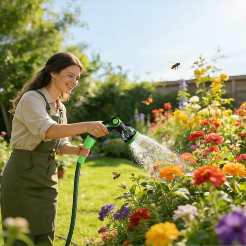 25FT Flexible Garden Hose & 10Modes Nozzle (Green-Black / 25 Feet)