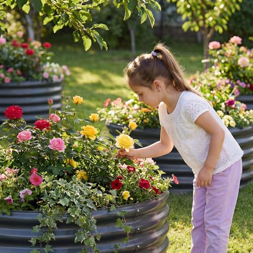 3Pack 2x2x1 ft Round Galvanized Raised Garden Bed Kit Round Metal Flower Box Large Planter Raised Beds Outdoor Garden for Planting (Gray / 2x2x1ft(3pack))