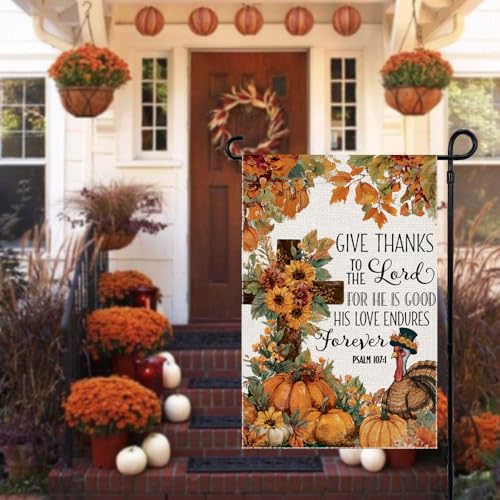 Give Thanks Thanksgiving Turkey Fall Garden Flag 12x18 Inch