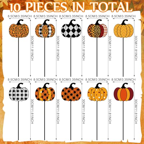 10 Pcs Fall Pumpkin Metal Garden Stakes Autumn Colorful Pumpkin Yard Signs Thanksgiving Decorative Garden Stakes Harvest Metal Yard Signs for Indoor Outside Porch Lawn Decor (Pumpkin)