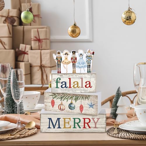 4 Pcs Wooden Nutcracker Block Signs Christmas Farmhouse Decor (Nutcracker Ballet)