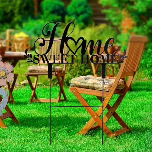 Sweet Home Outdoor Decor Metal Garden Stakes 25 Inch Welcome Home Yard Signs Decorations Housewarming Decorative Garden Stakes Decorations for Family Welcoming Party Patio Lawn Walkway (Home)