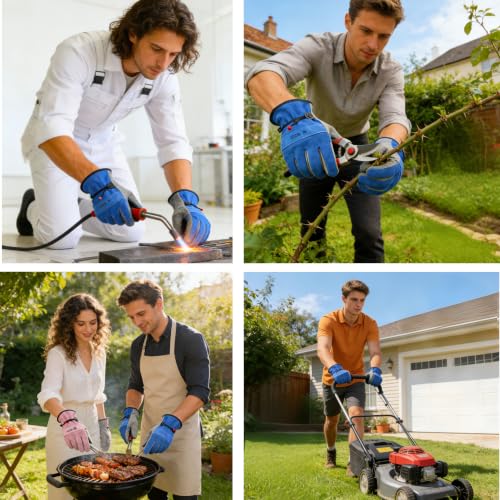 Leather Work Gloves for Men or Women.Gardening (Small (Pack of 1) / Blue - Grey)