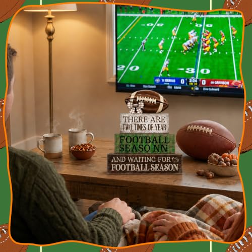4 Pcs Football Tiered Tray Decor Wood Blocks Stackable Table (Football Season)