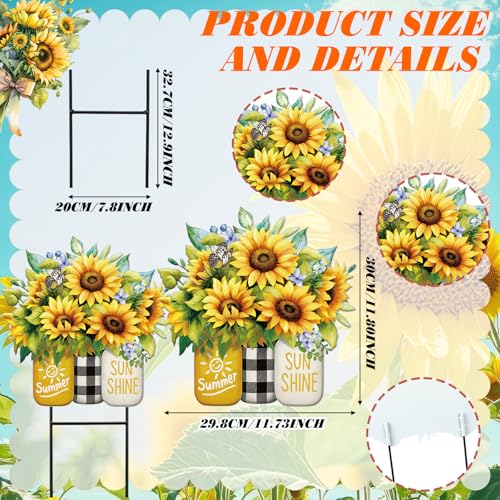 Summer Sunflower Outdoor Decor Metal Garden Stakes 25 Inch Summer Welcome Yard Signs Decorations Outdoor Sunflower Decorative Garden Stakes Patio Lawn Walkway Backyard Porch Decorations (Summer Sunflower Mason Jars)