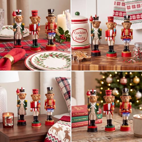 3 Pcs Vintage Christmas Nutcracker 5 in Bear Nutcracker Figurine (5 Inch / Royal Guard Bear)