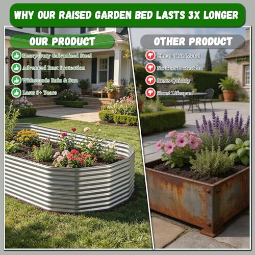 Raised Garden Bed Outdoor Upgrade Oval (Silver / 8x4FT)