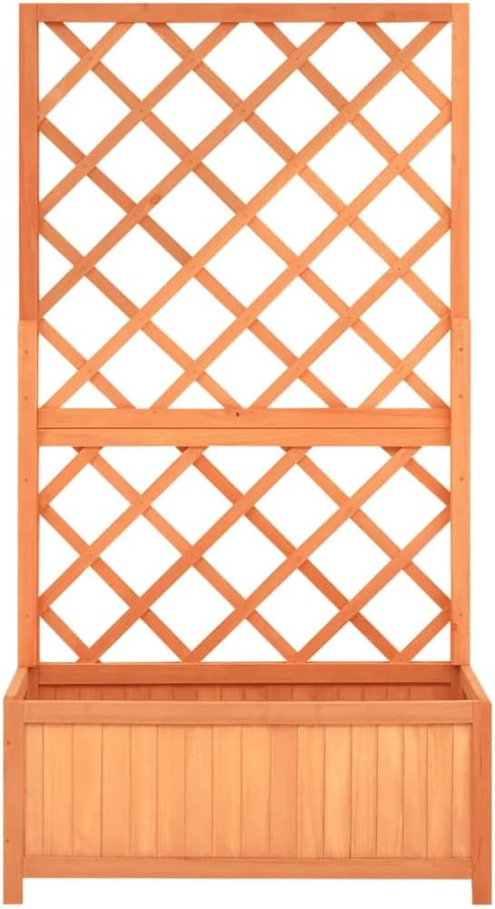Garden Trellis Planter, Wood Planter with Trellis, Planter Box with Trellis, Raised Garden Bed Outdoor for Plants Hanging Flower Baskets, Brown 27.6"x11.8"x53.1" Solid Firwood