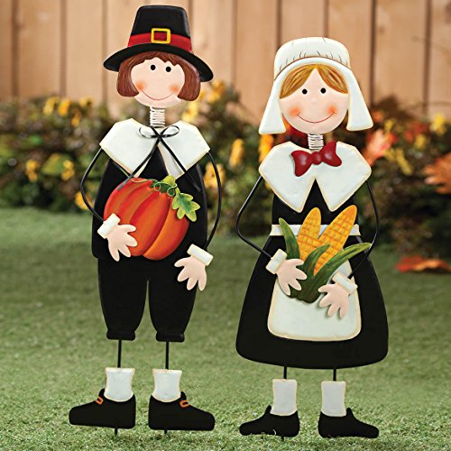 Pilgrim Boy and Girl Metal Lawn Stakes Set by Maple Lane Creations (Boy and Girl)