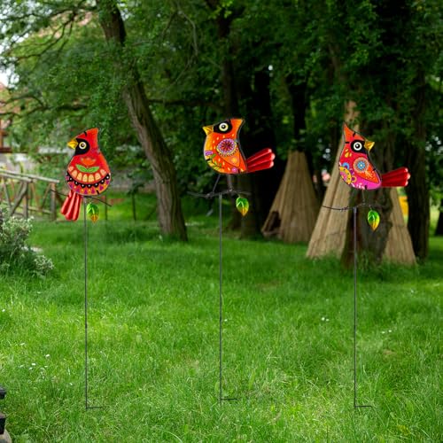 Set of 3 Cardinal Stained Glass Decorative Garden Stakes (Cardinal)
